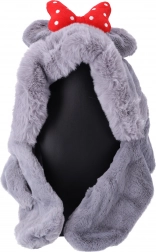 Children's plush hat with scarf for kids aged 1 to 8 - gray with red bow