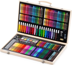 Art supplies set in a wooden case, 180 pcs