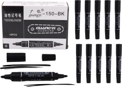 Set of double-sided waterproof black markers, 10 pcs