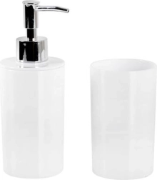 Plastic Soap Dispenser and Cup TORO – White Bathroom Set