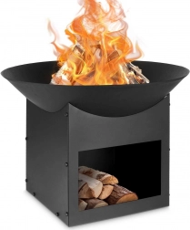Garden metal fire pit 56 cm with wood storage Ambiance