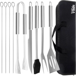 Grillbesteck-Set aus Edelstahl mit Etui, 10-tlg.