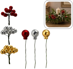 Kerstdecoraties op draad in een mix van kleuren - 12 stuks