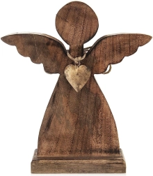 Holzfigur Engel aus Mangoholz 27 × 30 cm