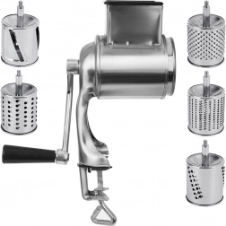 Manual rotary grater with 5 drums and table clamp