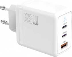 Wall charger 2× USB‑C + USB‑A with Power Delivery, white, GaN 65 W