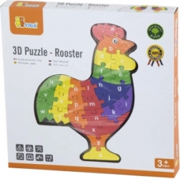 Wooden 3D Puzzle Rooster with Alphabet