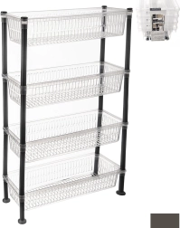 Étagère de rangement slim en plastique, 4 niveaux, transparente