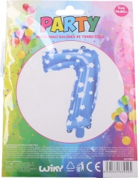 Opblaasbare ballon cijfer 7 – blauw met sterretjes (74 × 50 cm)