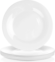 Set de 6 assiettes plates blanches en verre 25,5 cm