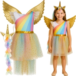 Costume enfant licorne KRUZZEL en 3 pièces (robe, ailes, serre-tête)