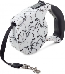 Automatische Leine mit Sperrfunktion 5m, weiß mit Lilien