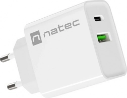 Chargeur secteur NATEC Ribera 20W, 1× USB‑C + 1× USB‑A, blanc