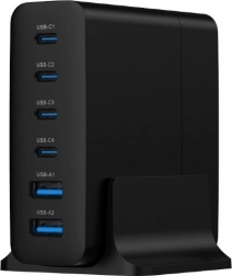 Universelles 75W GaN Ladegerät mit 6 USB-Anschlüssen Schwarz