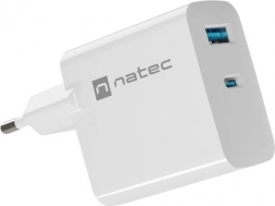 Natec Ribera GaN Charger 65W USB-A and USB-C White