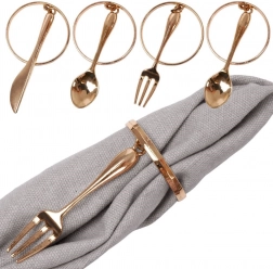 Metallene goldene Serviettenringe mit hängenden Besteckanhängern, 4 cm, Set mit 4 Stück