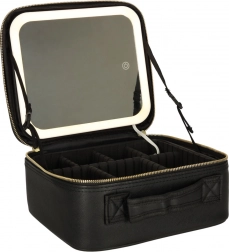 Trousse de toilette de voyage avec miroir LED, noire