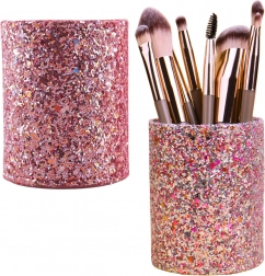 Brokats Becher in Rosa für Pinsel und Kosmetikzubehör
