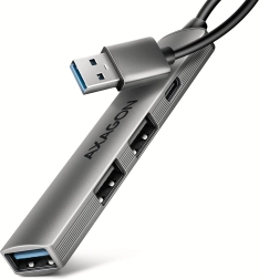Axagon hue-sta aluminium USB-hub 4× poort (1× USB‑A 5 Gbps, 2× USB‑A 2.0, 1× USB‑C 2.0) met 12 cm kabel