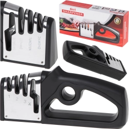 Manual 4‑in‑1 sharpener for knives and scissors with diamond, tungsten, and ceramic stages