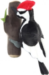 Plush woodpecker on a branch 33 cm eco friendly