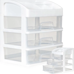 Cosmetic Organizer with Compartments and Drawers - White