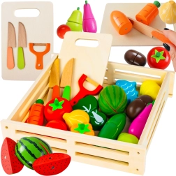 Légumes et fruits en bois à découper dans une cagette Kruzzel (34 pièces)