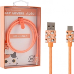 usb‑c oplaadkabel met oranje kat