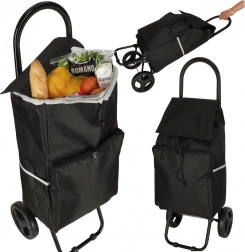 Schwarzer Einkaufswagen auf Rädern mit Rahmen