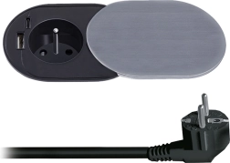 Prise encastrable Solight 230 V avec USB-A et USB-C PD 20 W, avec couvercle coulissant, 2 m, argentée
