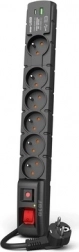 Verlengbare overspanningsbeveiliging met USB A+C 5 m, 6× 230 V, PD 3.0 en QC, zwart
