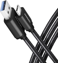 AXAGON USB‑C to USB‑A 3.2 Gen 1 Cable, 2 m, 3 A, aluminum, braided, black