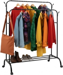 RUHHY rolling clothes rack with double rod and shelf