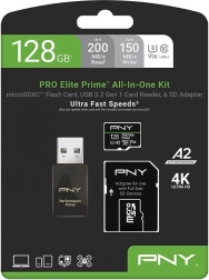 PNY microSDXC PRO Elite Prime 128 GB + SD adapter + USB-A reader