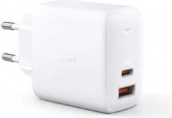 White Wall Charger Aukey Omnia GaN 2xUSB Power Delivery (1xUSB A+1xUSB C) 65W 5.4A