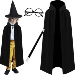 kids wizard costume 4-piece set with cape, hat, glasses and wand