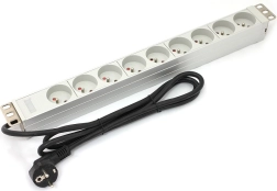 PDU strip for 19" rack, 9× type E, 1.8 m, Schuko, aluminum, 16 A