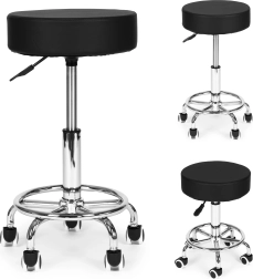 Drehbarer Kosmetik- und Arztstuhl mit Rückenlehne, schwarz ModernHome