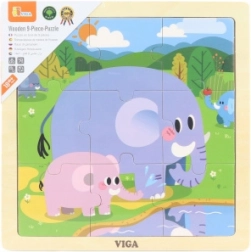 Wooden puzzle with elephants – 9 pieces