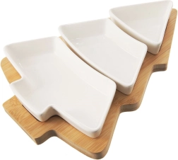 Porzellanschalen für Snacks mit Bambustablett Orion Whiteline in Form eines Weihnachtsbaums