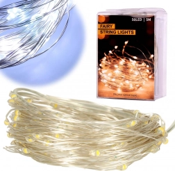 Dekorative LED-Drahtlichter 5 m, 50 LEDs mit Batteriebetrieb – Winterweiß