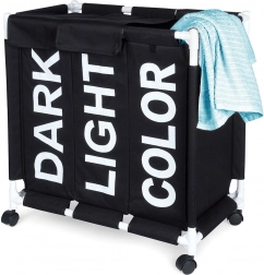 Dreikammer-Wäschekorb auf Rollen 137 l Vilde