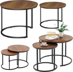 Set aus runden Couchtischen 2-in-1 aus Naturholz