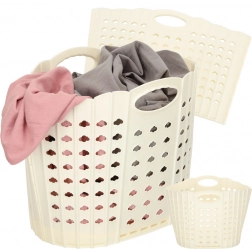 Faltbarer Wäschekorb mit Griffen, cremefarben