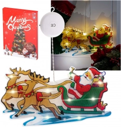 Hängende LED-Fensterdekoration mit Saugnapf – Nikolaus mit Geschenken – Schlitten