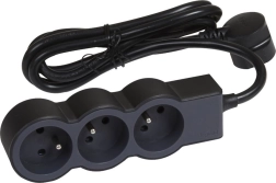 Extension lead with 3 sockets, 3 m, black