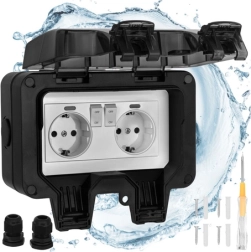 Dubbele buitenstopcontact Izoxis IP66 230–250 V 16 A met afdekking