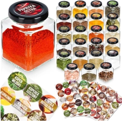 Pots à épices en verre 100 ml – lot de 24 avec 90 étiquettes