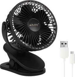 Draadloze bureauventilator met clip Ruhhy, zwart, USB‑C 1200 mAh