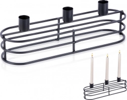 Metal candle holder for 3 candles, black, 29.5 × 8.5 × 9.5 cm